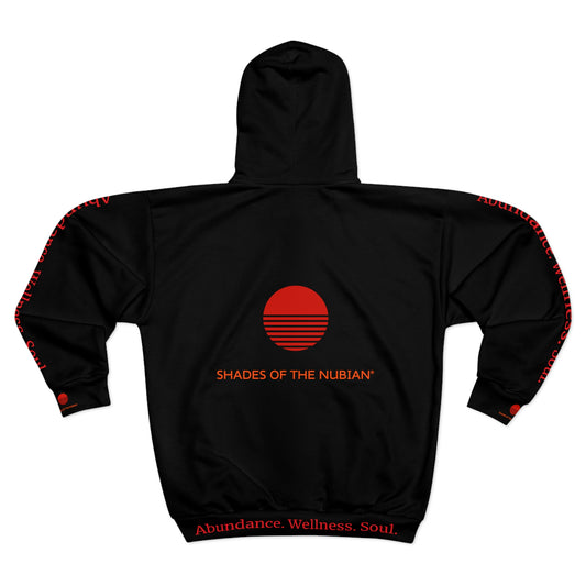 Unisex Red Sun Logo Zip Hoodie, Black